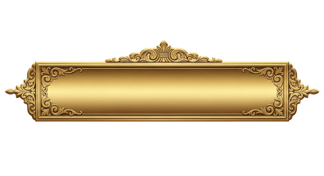 Ornate Golden Decorative Nameplate Sign featuring gold, golden, ornate, decorative, nameplate isolated on clean white background