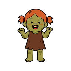 Cute Cartoon Girl Monster Character. Playful Halloween Illustration for Kids and Educational Design