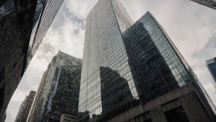 Fototapeta premium Modern skyscrapers reflecting a cloudy sky