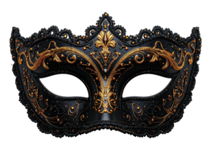 Ornate black masquerade mask with gold embellishments