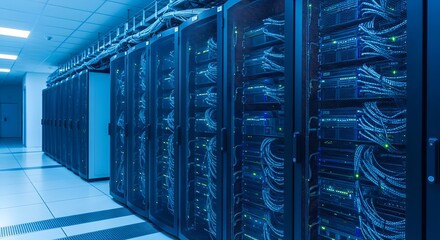 High tech data center with network servers and modern infrastructure for computing and storage solutions