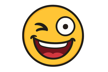 Fototapeta premium Crazy wink emoji smiley. Funny yellow emoticon winking. Vector icon for happy, silly, and playful expressions. Cheerful cartoon face for fun, jokes, and positive emotions.