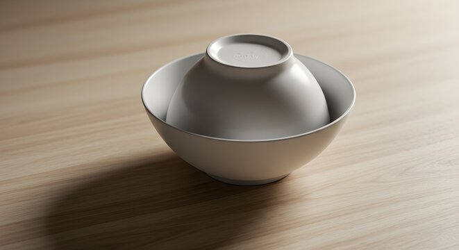 Overhead shot of two white bowls on a light wooden table surface