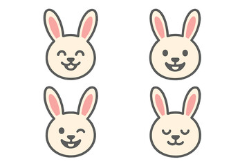 Obraz premium Vector collection of cute bunny rabbit face emojis showing different emotions. Set of cartoon animal character icons for Easter holiday design, smiling, winking, and happy.