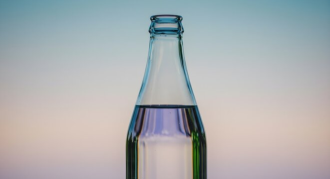 Transparent glass bottle with water against gradient background