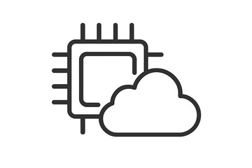 Cloud computing technology icon. Processor, CPU, microchip with cloud. Data storage, processing. Network server, database, hosting. Artificial intelligence, machine learning. SaaS.