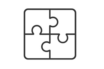 Puzzle icon of four jigsaw pieces. Metaphor for teamwork, collaboration, partnership, and strategy. Business solution and problem-solving concept. Unity, connection symbol.