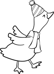 Goose Party Christmas Coloring Clipart, Line Art Holiday Goose Stamps
