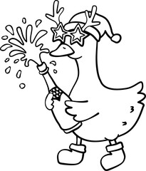 Goose Party Christmas Coloring Clipart, Line Art Holiday Goose Stamps