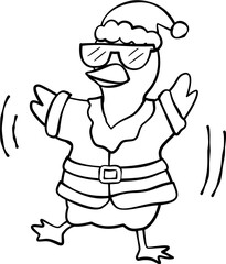 Goose Party Christmas Coloring Clipart, Line Art Holiday Goose Stamps