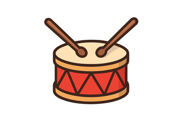 Drum and drumsticks vector icon. Musical percussion instrument for rock band or jazz music. Concept of rhythm, beat, sound, and concert. Simple flat cartoon illustration.