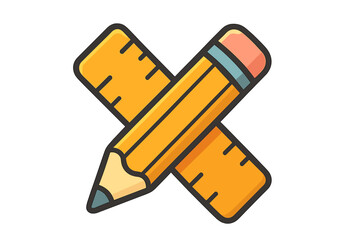 Pencil and ruler crossed icon. Vector cartoon for education, school, and learning. Drawing and measurement tools. Stationery for art, design, and creative projects. Back to school.