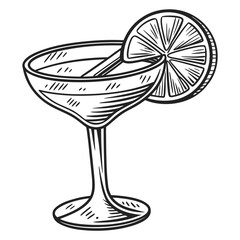 Vector art of cocktail in glass with lime slice