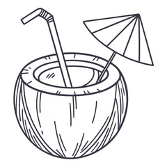 Vector art of coconut drink with straw and umbrella