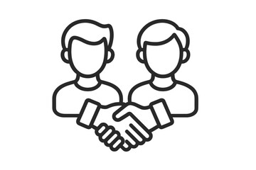 Handshake icon of two people. Partnership, agreement, cooperation symbol. Business deal, teamwork and collaboration concept. Vector line art of a successful contract greeting.