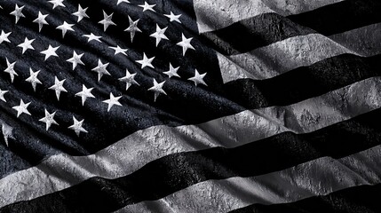 Black and white American flag with selective color highlighting stars and stripes patriotic design.