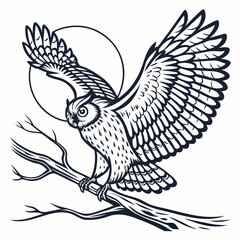 Vector art of owl landing on branch, isolated