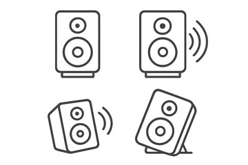 Music speaker icon set. Linear style vector illustration. Audio equipment symbol collection for sound, volume, and stereo system. Loudspeaker, woofer, and bass concept design.