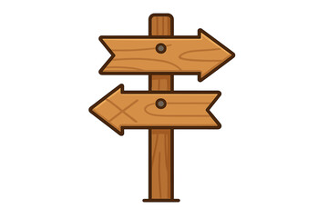 Wooden signpost with two arrow choices pointing left and right, direction decision concept, isolated vector illustration with transparent background, navigation, choice, guide symbol