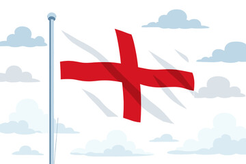 Vector illustration of the England flag waving on a sky background, editable design with transparent background, St George's cross symbol, national identity, patriotic, historic emblem