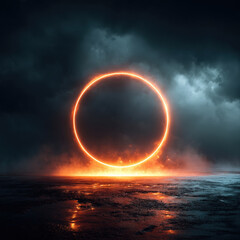 Glowing abstract plasma ring floating in dark minimalist futuristic space