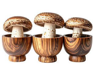 Three mushrooms in wooden bowls (1)