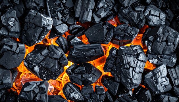 Close-up view of glowing charcoal embers - Powered by Adobe
