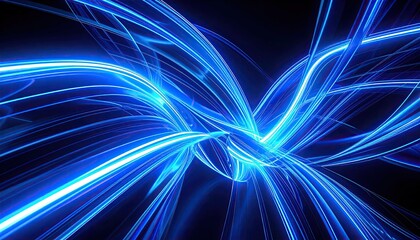 Abstract Neon Blue Light Trails Forming Symmetrical Patterns