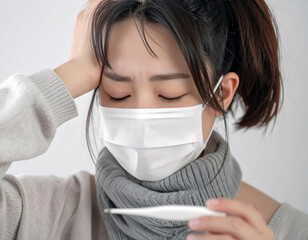 風邪をひいて苦しんでいる若い女性