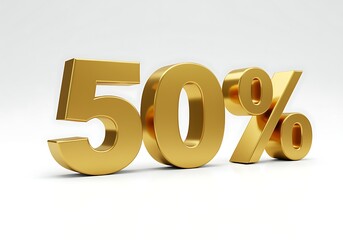 Golden Fifty Percent Symbol on White Background for Financial Promotion and Discount Sales