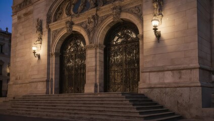 Fototapeta premium Ornate stone facade at dawn