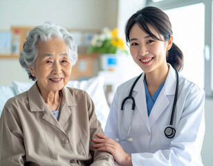 若い女性医師と患者の高齢女性