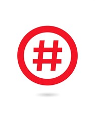 Obraz premium A bright red hashtag symbol is encircled by a bold red circle, creating a striking visual graphic.
