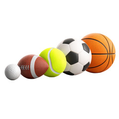Lineup of Sports Balls on Transparent Background