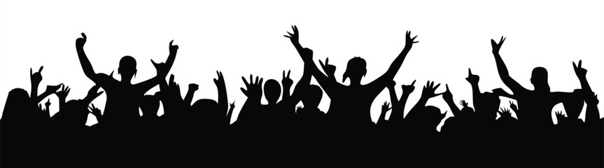 Silhouette happy young group party people together dancing, cheering crowd dance to the music at musical concert – stock vector 
