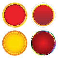 Glossy round button templates, shiny colorful badge circles, red and yellow gradient emblem design, blank sticker label icon set