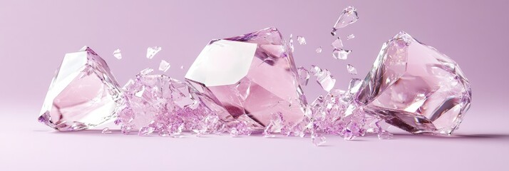 Shattered pink crystals on a matching light purple surface