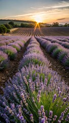 Obraz premium Lavender fields at sunset