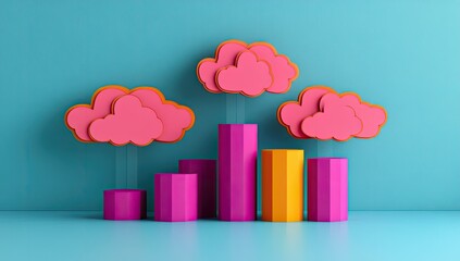 Pink clouds over bar chart, yellow stands out