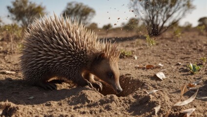 Spiny Anteater Investigates Burrow