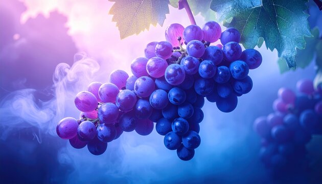 Moody Dramatic Close-up Purple Grapes Hanging on Vine Still Life