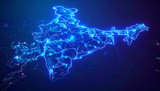 Glowing futuristic technological outline of india for indian independence day celebration banner background digital network map of india abstract concept of indian technology innovation
2