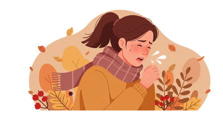 Vector illustration of a woman coughing