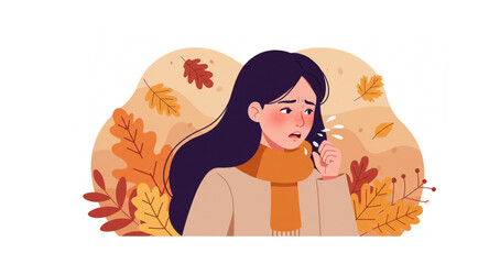 Vector illustration of a woman who is sick 