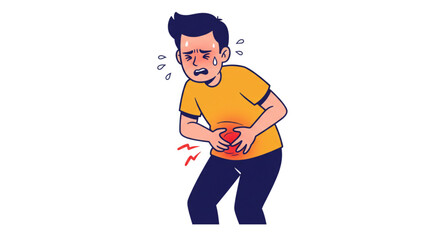 A man feels uncomfortable with his stomach 