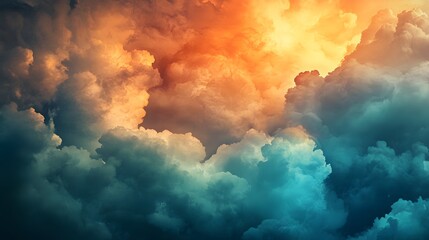 A dramatic sky with a mix of dark blue and orange clouds.