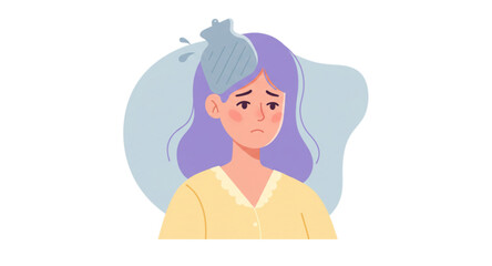A woman is applying a warm compress to her head.