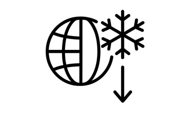 Global cooling vector line icon. Planet Earth with snowflake. Concept of ice age, climate change, temperature drop. Weather, winter, cold symbol. Environmental crisis metaphor.