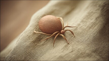 Realistic depiction of a small brown spider resting on a textured fabric surface, showcasing nature's intricate details and textures