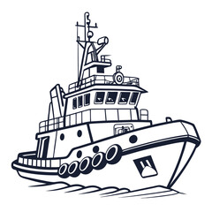 Obraz premium Stylized outline illustration of a modern tugboat navigating through gentle waves